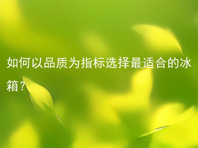 如何以品质为指标选择最适合的冰箱？